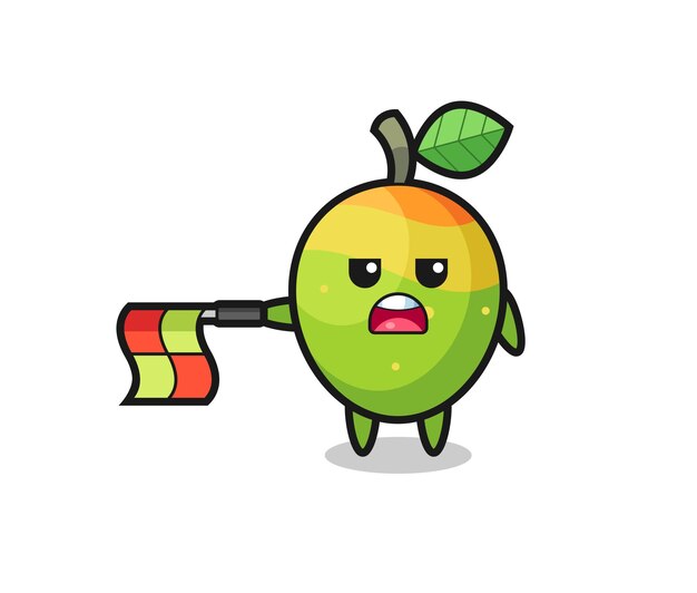 El personaje de Mango como juez de línea sostiene la bandera recta horizontalmente