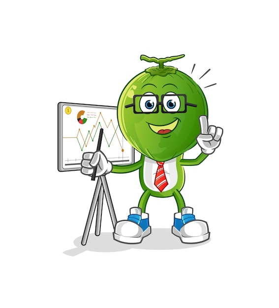 Personaje de marketing de dibujos animados de cabeza de coco verde. vector de dibujos animados