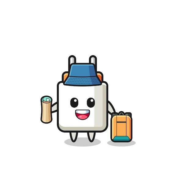 Personaje de la mascota del adaptador de corriente como excursionista