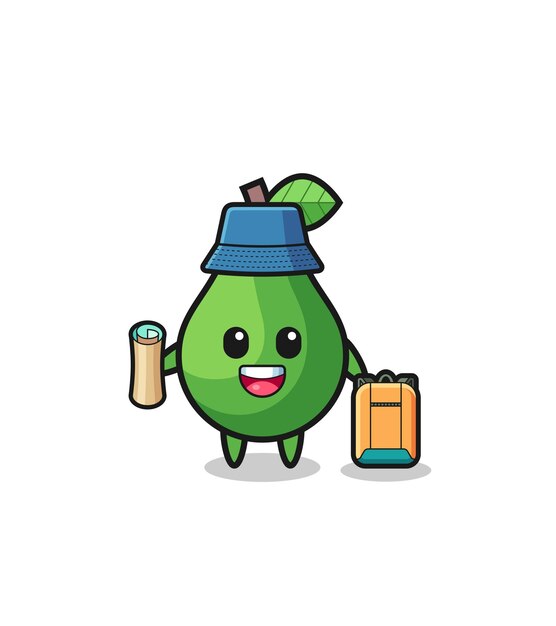 Personaje de mascota de aguacate como diseño lindo de excursionista