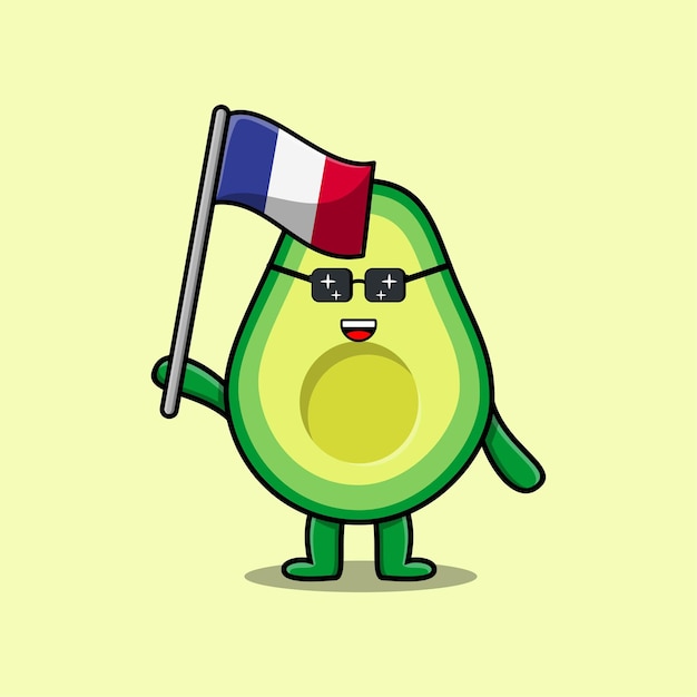 Personaje de mascota de aguacate de dibujos animados lindo con bandera de país de Francia en diseño moderno