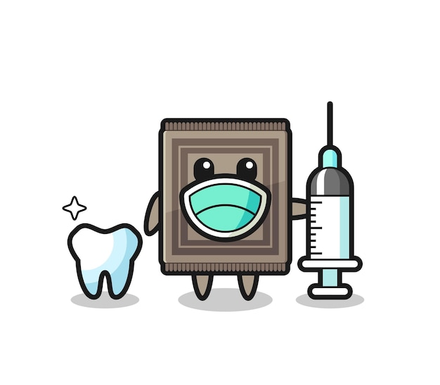 Personaje de la mascota de la alfombra como dentista.