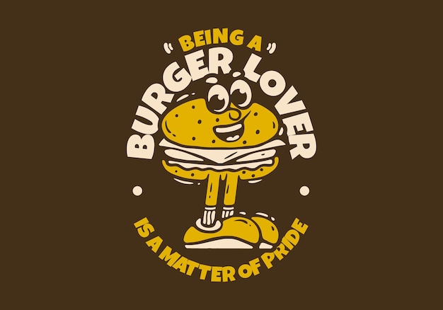 El personaje de la mascota del amante de la hamburguesa con ilustración de piernas en colores retro