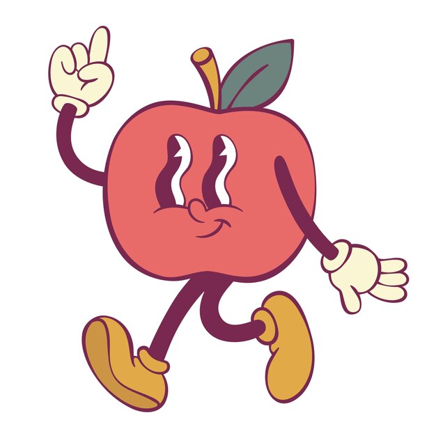 El personaje de la mascota Apple retro groovy