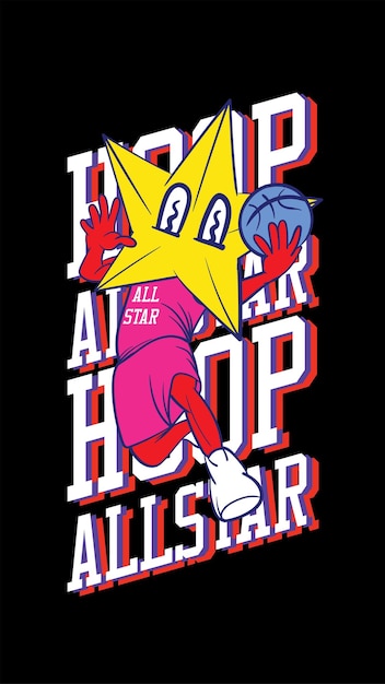 personaje de mascota de baloncesto con estrella favorita para la camisa