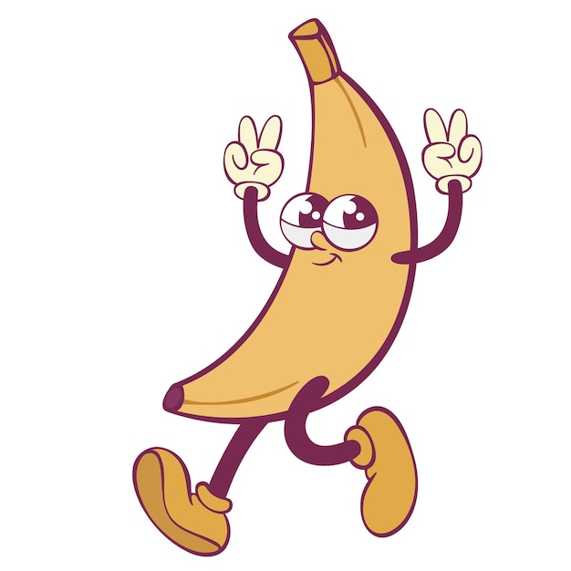 El personaje de la mascota banana retro groovy
