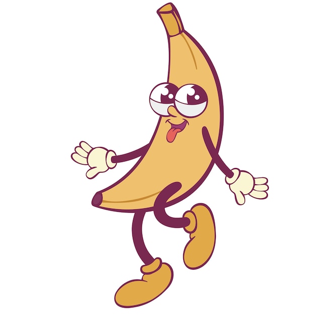 El personaje de la mascota banana retro groovy