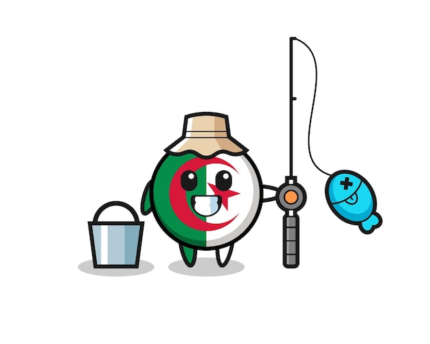 Personaje de la mascota de la bandera de argelia como un lindo diseño de pescador