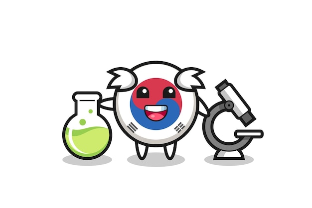 Personaje de mascota de la bandera de corea del sur como científico, diseño lindo