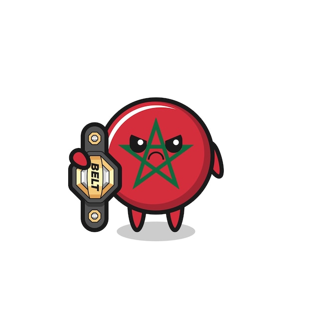 Vector personaje de la mascota de la bandera de marruecos como luchador de mma con el cinturón de campeón