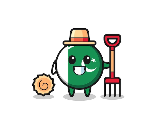 Personaje de mascota de la bandera de pakistán como agricultor, diseño lindo