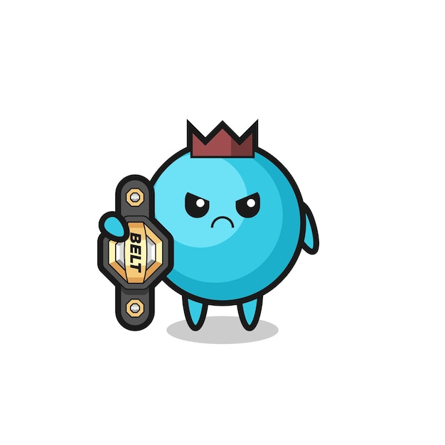 Personaje de mascota de Blueberry como un luchador de MMA con el cinturón de campeón, diseño de estilo lindo para camiseta, pegatina, elemento de logotipo