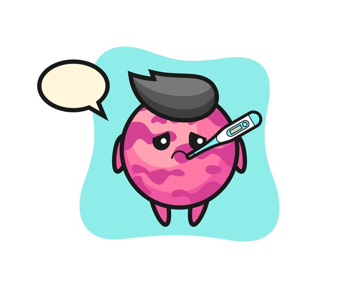 Vector personaje de mascota de bola de helado con condición de fiebre, diseño de estilo lindo para camiseta, pegatina, elemento de logotipo