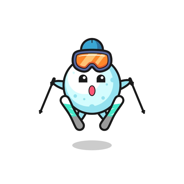 Personaje de mascota de bola de nieve como jugador de esquí, diseño de estilo lindo para camiseta, pegatina, elemento de logotipo