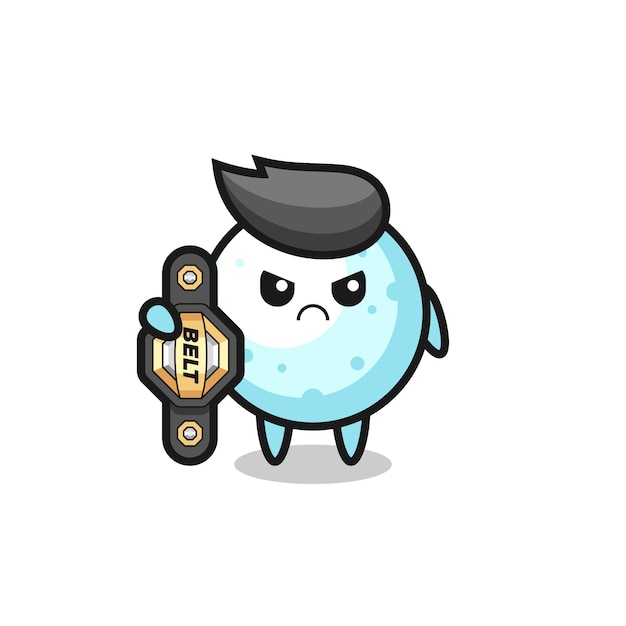 Personaje de mascota de bola de nieve como luchador de mma con el cinturón de campeón