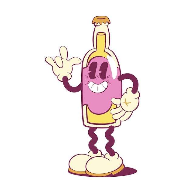 El personaje de la mascota de la botella retro groovy