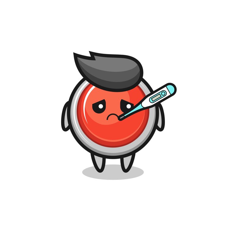 Vector personaje de mascota de botón de pánico de emergencia con condición de fiebre, diseño lindo