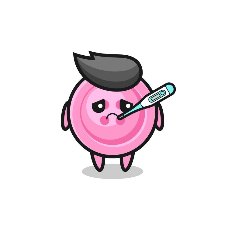 Vector personaje de mascota de botón de ropa con condición de fiebre, diseño lindo