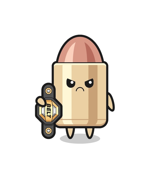 Personaje de mascota bullet como un luchador de mma con el cinturón de campeón