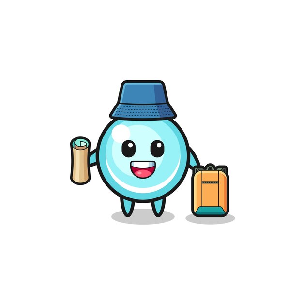 Personaje de la mascota de la burbuja como excursionista.