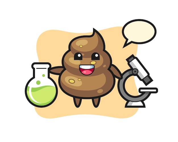Personaje de mascota de caca como científico, diseño de estilo lindo para camiseta, pegatina, elemento de logotipo