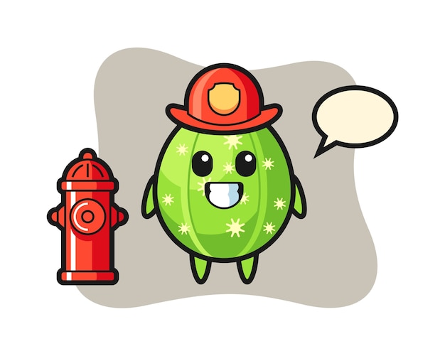 Personaje de mascota de cactus como bombero.