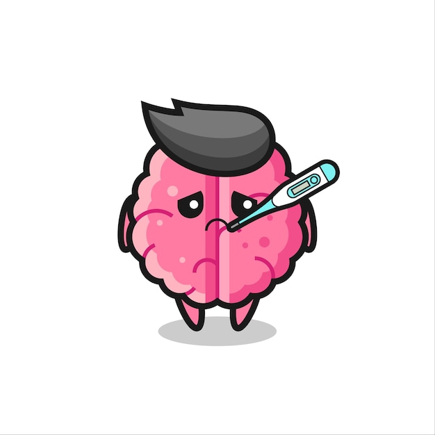 Personaje de mascota de cerebro con condición de fiebre, diseño de estilo lindo para camiseta, pegatina, elemento de logotipo