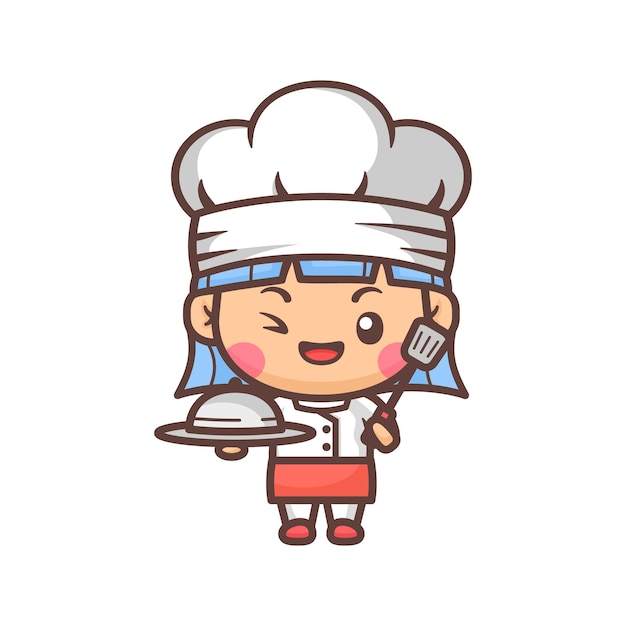 El personaje de la mascota de la chica chef feliz