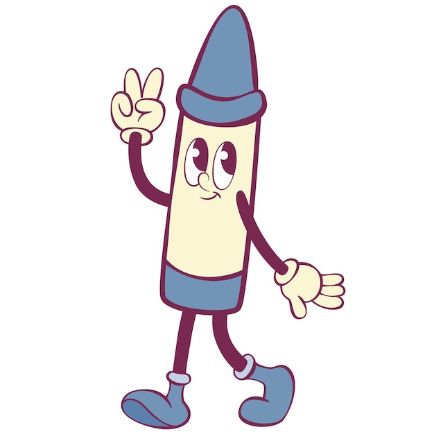 El personaje de la mascota de Crayon retro groovy