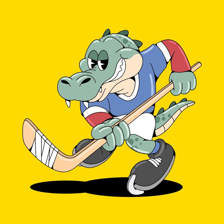Vector el personaje de la mascota de crocodile hokey retro