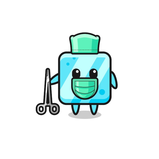 Personaje de mascota de cubo de hielo de cirujano, diseño lindo