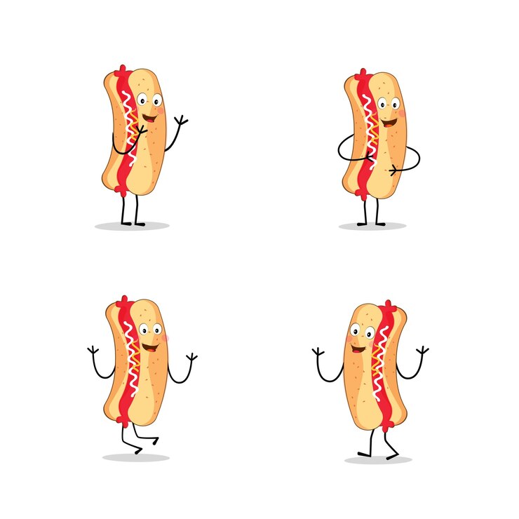 Vector personaje de mascota de dibujos animados concepto de comida carteles menús folletos web e icono comida rápida
