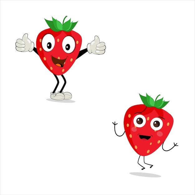 Vector personaje de la mascota de dibujos animados de fresa icono de fresa personaje vectorial de fruta linda