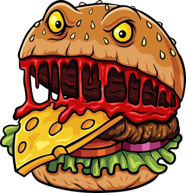 Personaje de mascota de dibujos animados de hamburguesa de monstruo