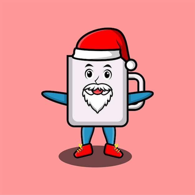 Personaje de mascota de dibujos animados lindo Café taza de té personaje de santa claus navidad en estilo de diseño moderno