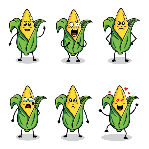 Personaje de mascota de dibujos animados de maíz con expresión linda
