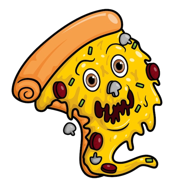 Personaje de mascota de dibujos animados de monstruo de pizza rebanada feliz