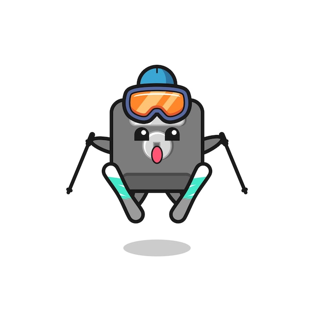 Personaje de mascota de disquete como jugador de esquí, diseño de estilo lindo para camiseta, pegatina, elemento de logotipo