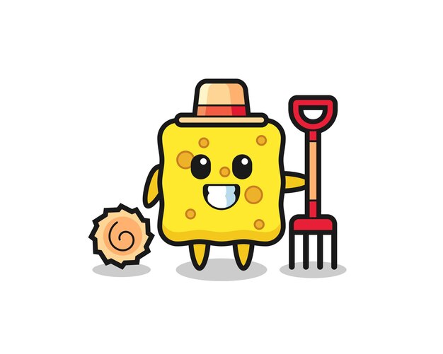 Personaje de mascota de esponja como granjero, diseño de estilo lindo para camiseta, pegatina, elemento de logotipo