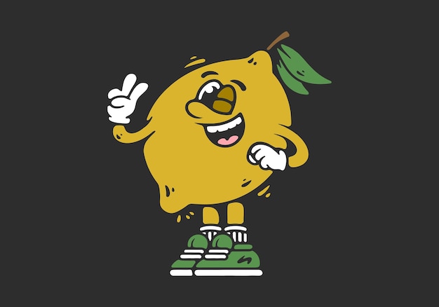 El personaje de la mascota de la fruta de limón en el diseño de estilo de arte plano