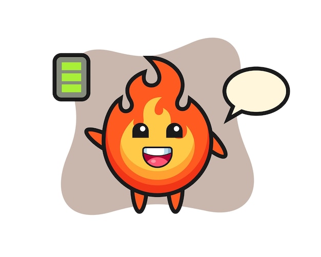 Personaje de mascota de fuego con gesto enérgico, diseño de estilo lindo para camiseta, pegatina, elemento de logotipo