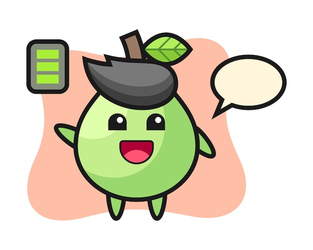 Personaje de mascota de guayaba con gesto enérgico, estilo lindo para camiseta, pegatina, elemento de logotipo