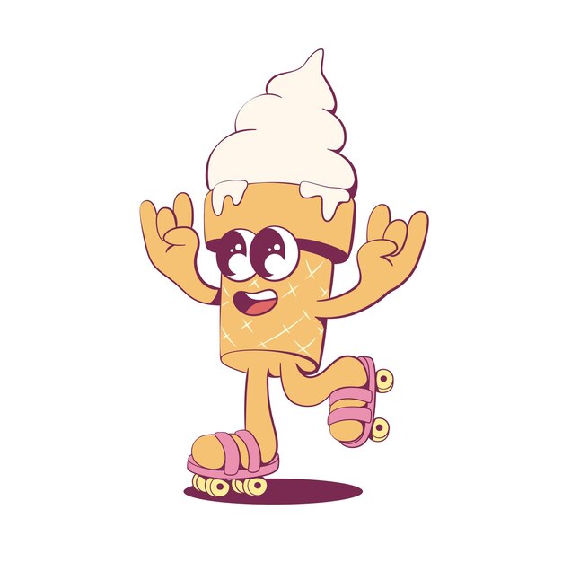 El personaje de la mascota del helado retro groovy