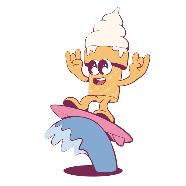 El personaje de la mascota del helado retro groovy