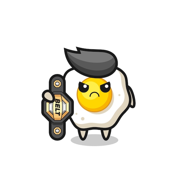 Personaje de mascota de huevo frito como un luchador de MMA con el cinturón de campeón, diseño de estilo lindo para camiseta, pegatina, elemento de logotipo