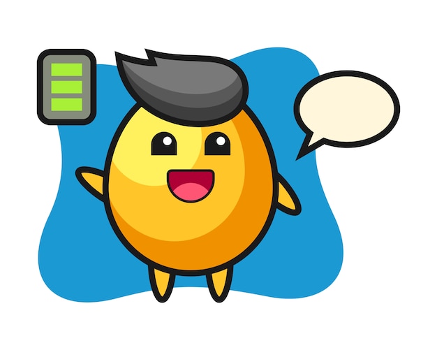 Personaje de mascota de huevo de oro con gesto enérgico, diseño de estilo lindo