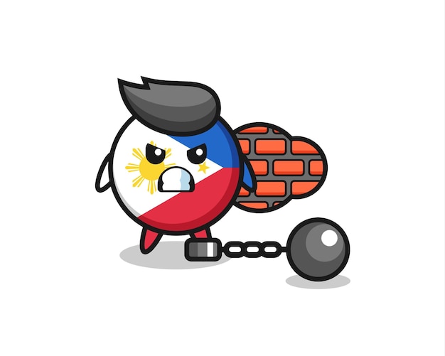 Personaje mascota de la insignia de la bandera de filipinas como prisionero, diseño de estilo lindo para camiseta, pegatina, elemento de logotipo