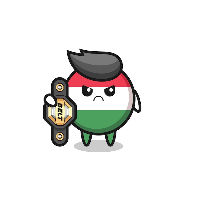 Personaje de la mascota de la insignia de la bandera húngara como luchador de mma con el cinturón de campeón