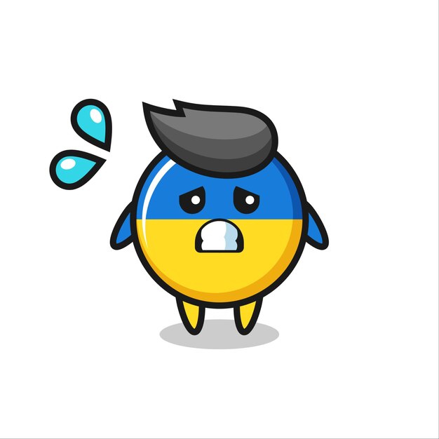 Personaje de mascota de insignia de bandera de Ucrania con gesto de miedo