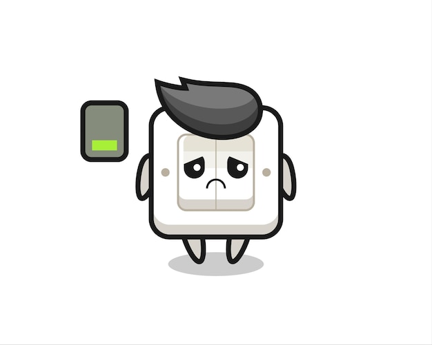 Personaje de mascota de interruptor de luz haciendo un gesto cansado, diseño de estilo lindo para camiseta, pegatina, elemento de logotipo